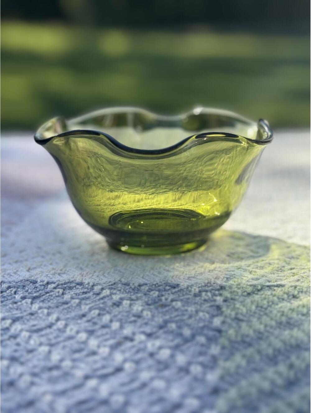 Vintage Indian Glass Olive Glass Decorative Bowl